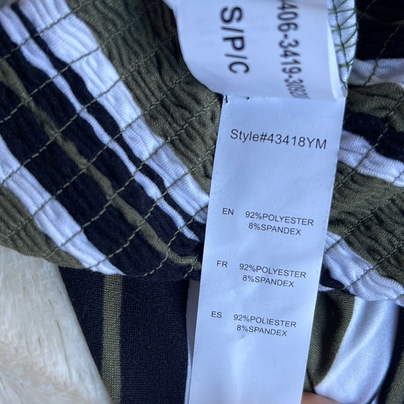 Smocked Strapless Romper Green Black White Stripes - Picture 9 of 13